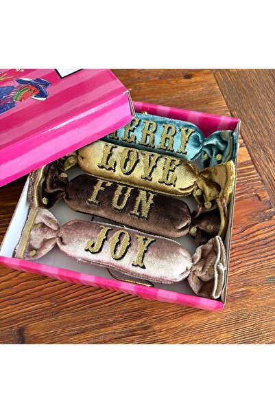 ge living Velvet Christmas Tree Ornaments Set – Merry Love Fun Joy – 4-Piece Decorative Christmas Ornaments