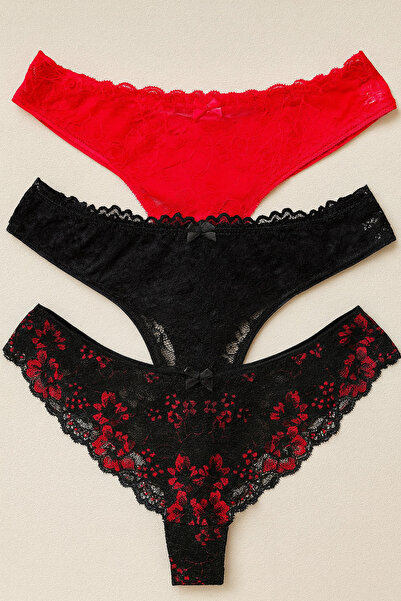 YOYYO Women's 3-Piece Set Women's Underwear Cotton Thong Lace Panties