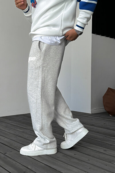 THE RULE Hype Printed Baggy 3 Thread Ş Fleece-Lined Loose Fit Straight Leg Gray Sweatpants Rf0556