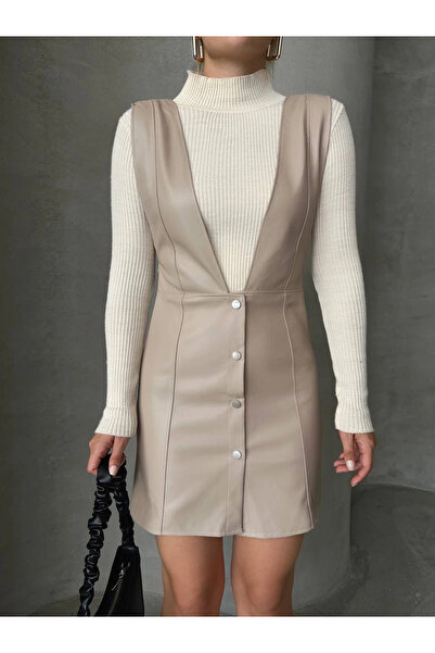 ZENGEZUR MALL Nrzsnt Leather Gilet Dress Beige W24796 (02547) (Size: L)