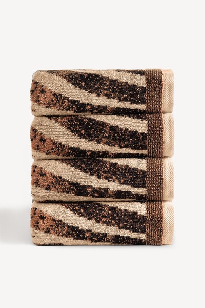 Cherx طقم مناشف يد مكون من 4 قطع مصبوغة بخيوط بلوما، لون كراميل، مقاس 50×90