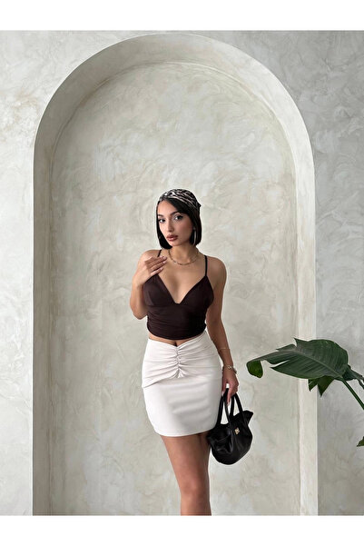 ZENGEZUR MALL Nrzsnt Gathered Front Skirt Beige S24222 (235917) (Size: S)