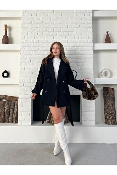 Joi Kaşe Kruvaze Düğmeli Kuşaklı Trençkot