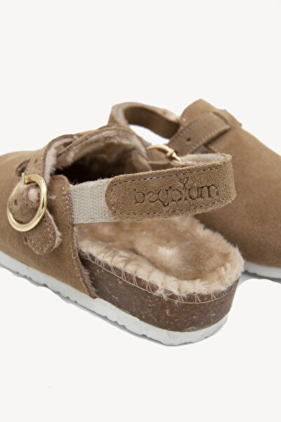 Beybium Γνήσιο δέρμα σουέτ με σόλα από φελλό Παιδικά πέδιλα με γούνα βιζόν