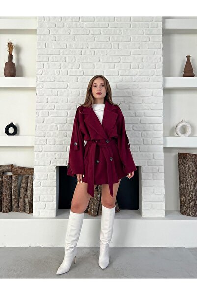 Joi Kaşe Kruvaze Düğmeli Kuşaklı Trençkot