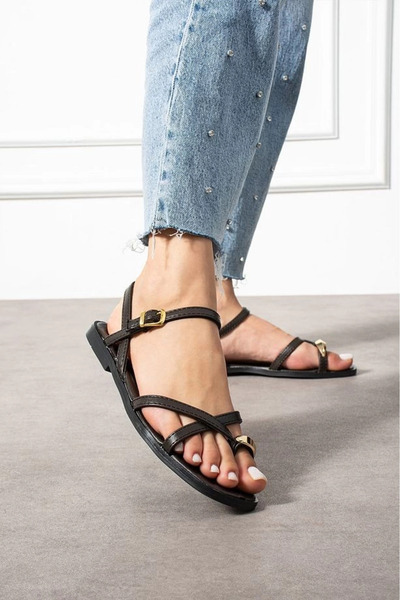 ZENGEZUR MALL Lvsqvr Nordi Brown Leather Belted Sandals (02234) (Size: 39)