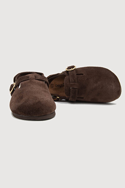 Beybium Genuine Suede Leather Cork Sole Children's Sabo Sandals Brown