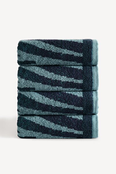 Cherx طقم مناشف يد مكون من 4 قطع مصبوغة بخيوط بلوما، لون بترولي، مقاس 50×90