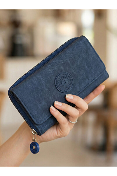 GNG Meet Polo Tarzı Mor Krinkıl Kumaş Çok Bölmeli Fermuarlı ve Çıtçıtlı Kadın Cüzdanı