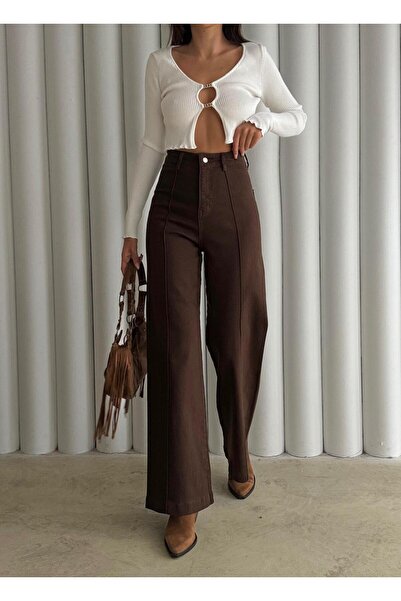 Butik KAHVE RENK / BROWN SALAŞ YÜKSEK BEL LİKRALI KADIN KOT PANTOLON & JEAN