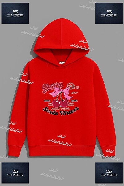 SS SİNSER Φούτερ Unisex "CHERRY SMILE FOREVER " με στάμπα και κουκούλα