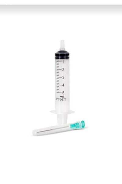 Ayset 5cc (5ml) enjektör iğne şırınga (20 adet) 21G 3 parça yeşil uçlu