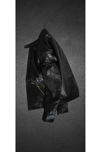 EVASİM Genuine Lambskin Leather Men's Leather Coat (Black)