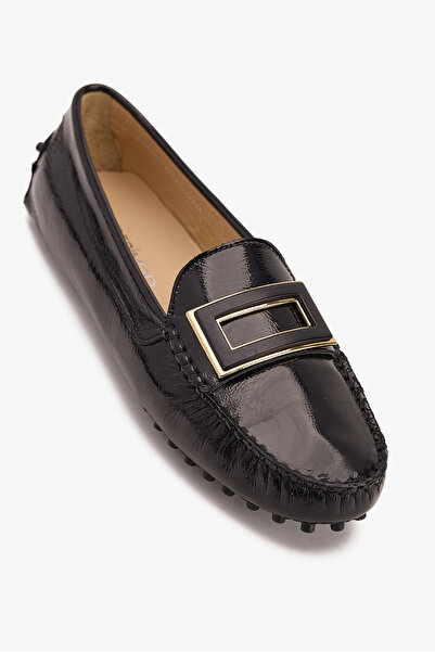 West To West Women's Black Patent Leather Buckle Loafer