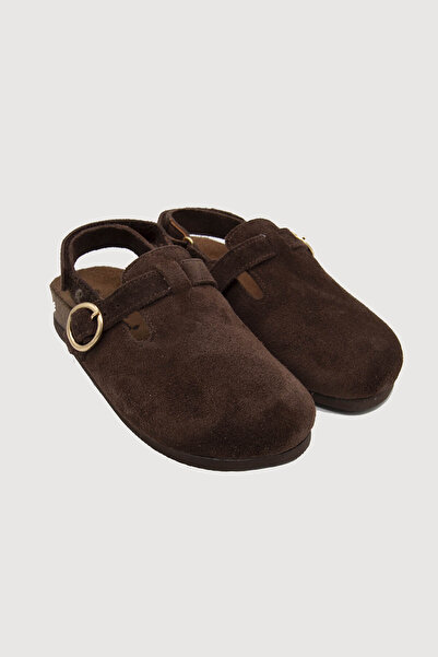 Beybium Genuine Suede Leather Cork Sole Children's Sabo Sandals Brown