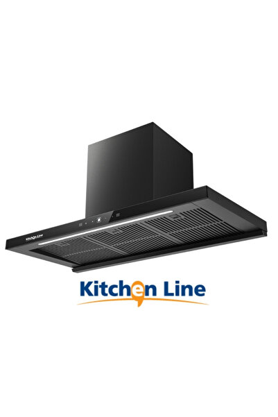 Kitchen Line شفاط مطبخ حائطي 90 سم أسود مع حواف ذهبية – BLDC 1380 متر مكعب/ساعة، لمس وإيماءات