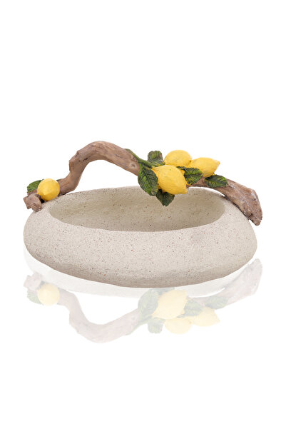 Malooki Ceramic decoration with lemons and branch – 21x20 cm, rustic Mediterranean design