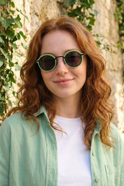 Kapin Rosio Oval Güneş Gözlüğü - Yeşil Çerçeve Gri Cam