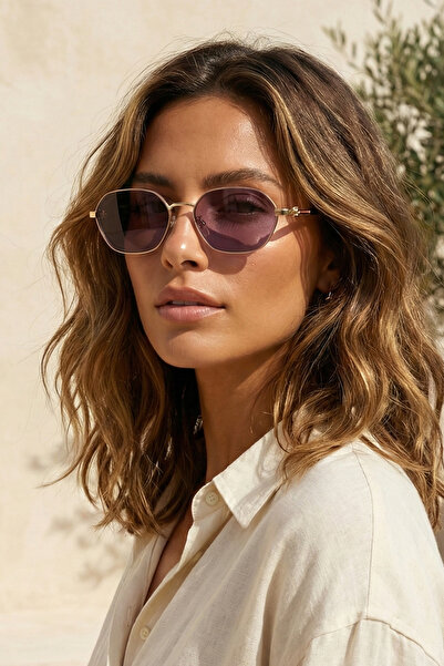 Kapin Cavello Dikdörtgen Metal Tasarım Unisex Güneş Gözlüğü - Mor