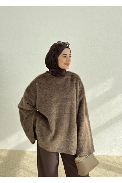 MODA AKSA TÜYLÜ DOKUMA KAZAK kahve