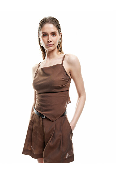 Koton Gipe Detailed Modal Asymmetrical Cut Thin Strap Top