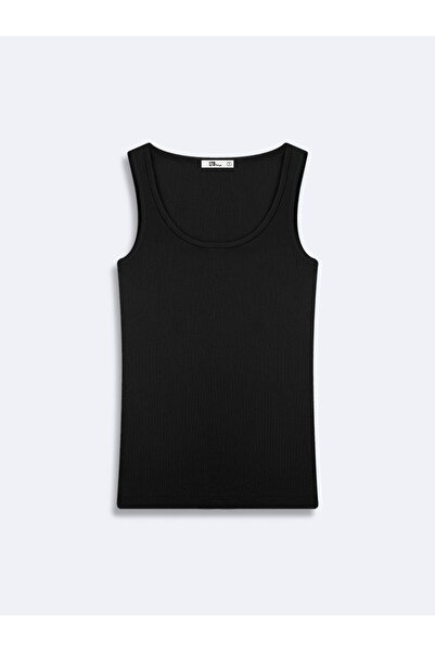 Ltb Αμάνικο μπλουζάκι με λαιμόκοψη σε σχήμα U, βασικό μαύρο μπλουζάκι