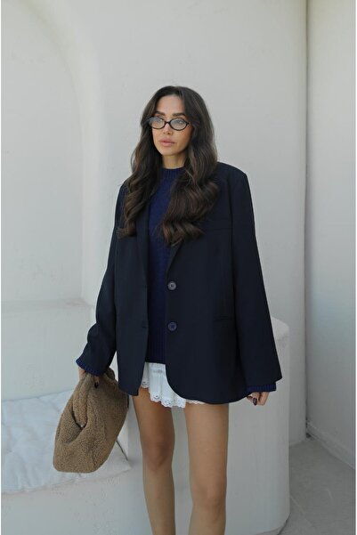 Havoş Navy Blue Oversize Blazer Jacket