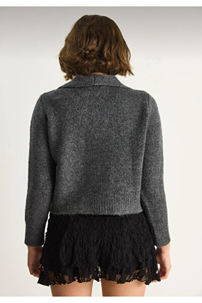 LUSHİGO Women's Polo Neck Buttoned Soft Textured Knitwear Lus Cardigan 5710