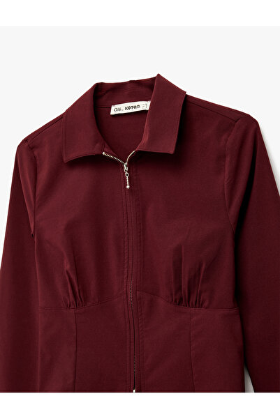 Koton Long Sleeve Crop Corset Detailed Zippered Shirt