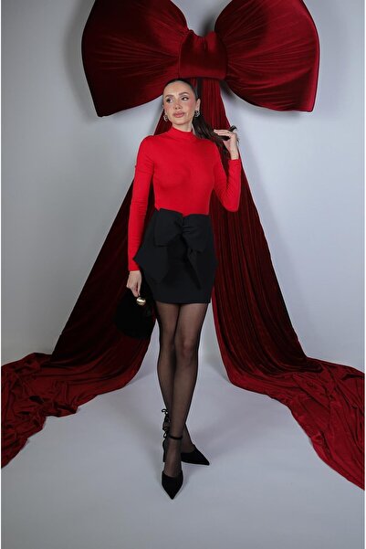 Havoş Black Mini Skirt with Bow on the Front