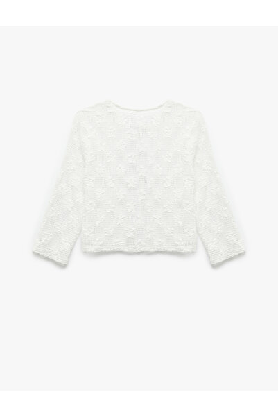 Koton Sheer Tie Neck 3/4 Sleeve Lace Floral Crop Blouse