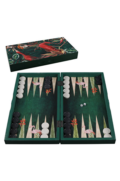 Sera Oyun Aletleri Tropikal Flamingo Desenli Tavla Seti ( 44x44 cm – Plastik Taşlı )