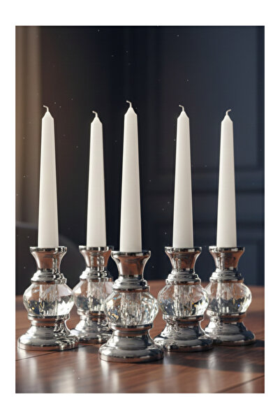 Flower Toys Dekoratif Kristal Metal Mumluk Mini Şamdan 5 li