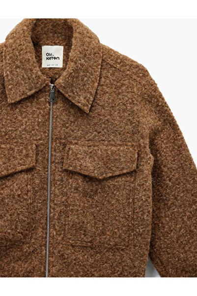 Koton Дългоръкава къса плюшена яке с джобове с цип