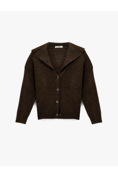 Koton Πλεκτή ζακέτα με μακρύ μανίκι με κουμπιά και γυριστό γιακά