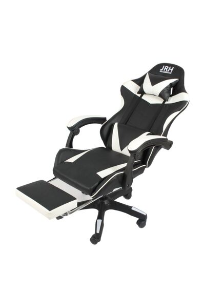 OEM JRH Professional Gaming Chair, King Size, Steel Frame, Synthetic Leather, 130 kg, lumbar cushion – white