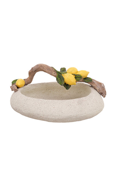 Malooki Ceramic decoration with lemons and branch – 21x20 cm, rustic Mediterranean design
