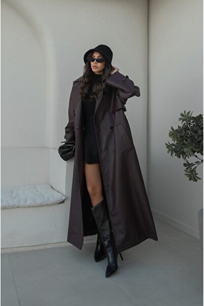 Havoş Burgundy Rick Coated Buttoned Leather Coat