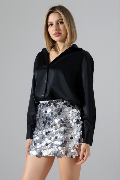 Hisleria Women's Sequin Shorts Mini Skirt - Silver