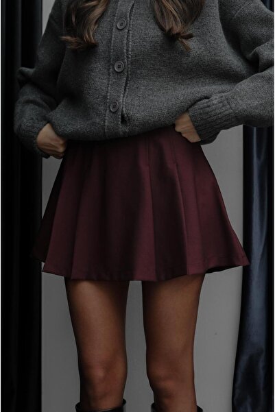 Havoş Burgundy Pleated Mini Skirt with Shorts