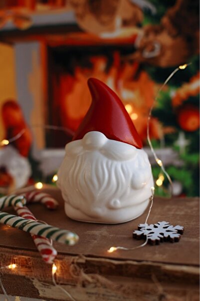Bautinq Store Dekoratif el yapımı beton kırmızı şapkalı noel baba kapaklı kut...