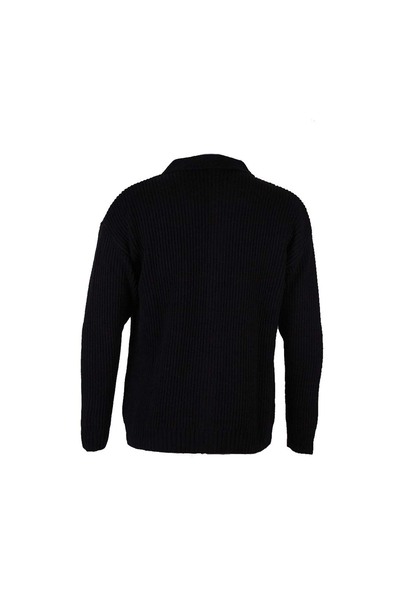 trender Peter Pan collar Button Black Men's Sweater 17306