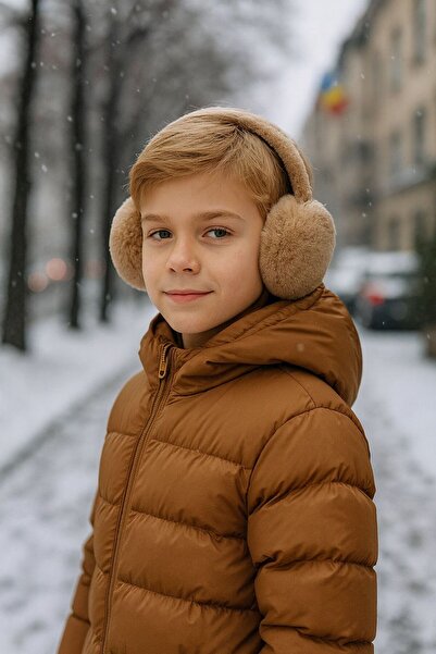 MARBERRY Căști pentru băieți din pluș cu textura moale Camel, 8-14 ani