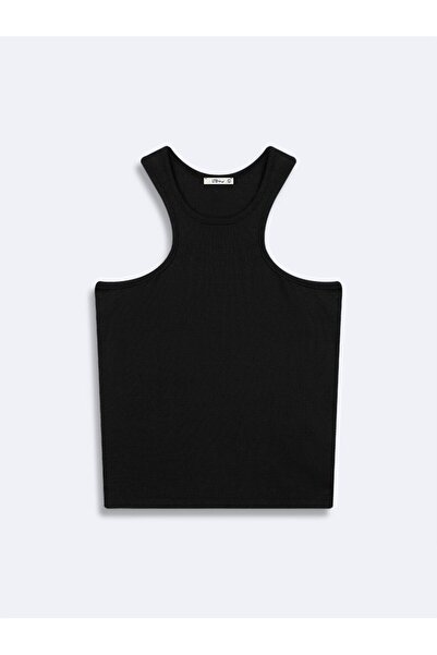 Ltb Fără mâneci material reiat basic Tricou negru