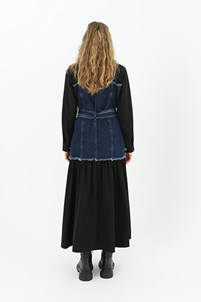 Modamorfo Μακρύ φόρεμα με λεπτομέρεια τζιν και ζώνη - 32008ELB