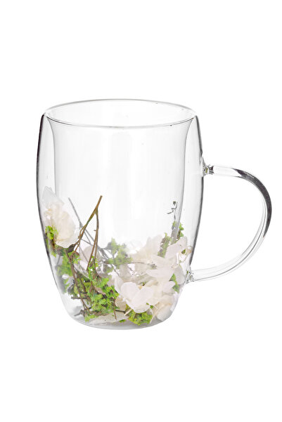Malooki Glass mug with dried flowers – Green and white