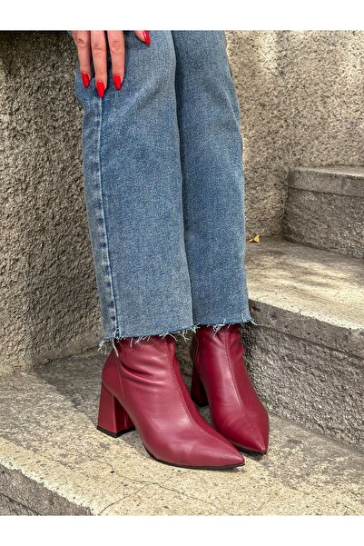 BerilinButiği Bordo Streç (Mery) Kadın Topuklu Bot
