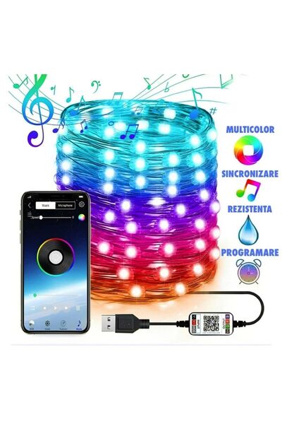 Teknova Instalație de Craciun Teknova, multicolora , 10 m, cu aplicaatie si t...