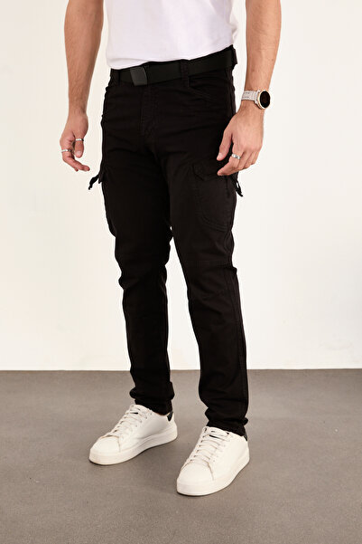 IMPOSING JNS Erkek Siyah Taktikal Komando Kargo Cepli Pantolon Rahat Kesim Re...