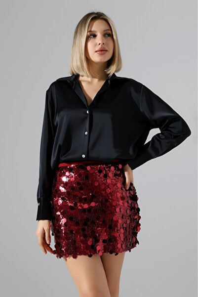 Hisleria Women's Sequin Shorts Mini Skirt - Red